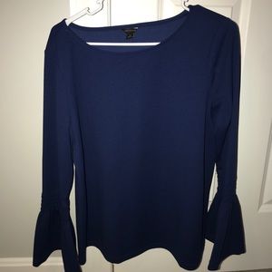 Ann Taylor deep blue bell sleeve blouse